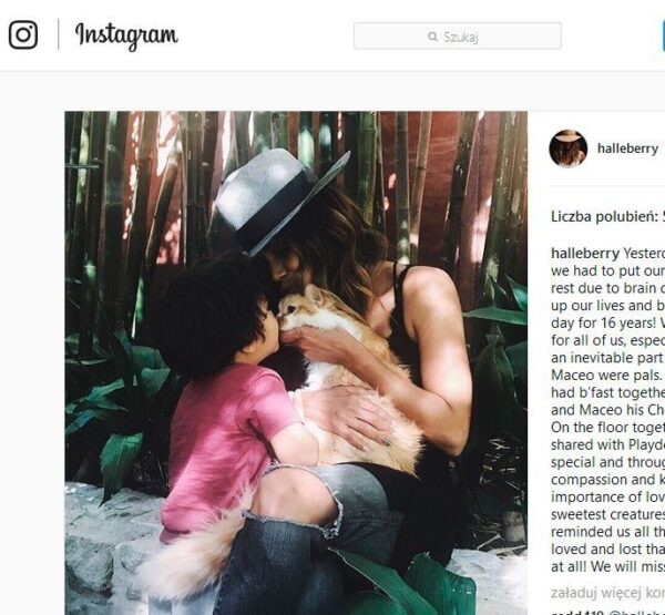 halle berry z synem i kotem Playdough