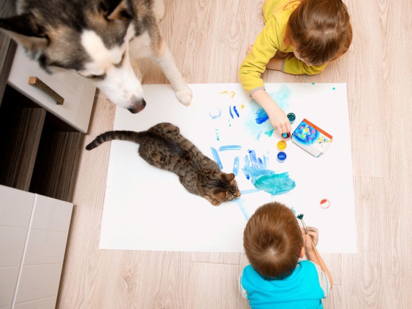 Kot i pies z dziećmi