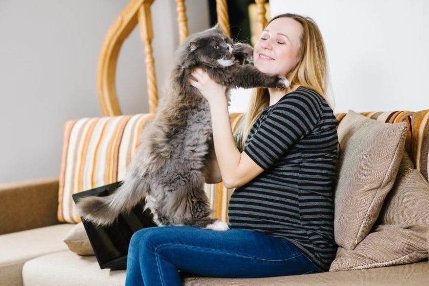 Kobieta w ciąży z kotem